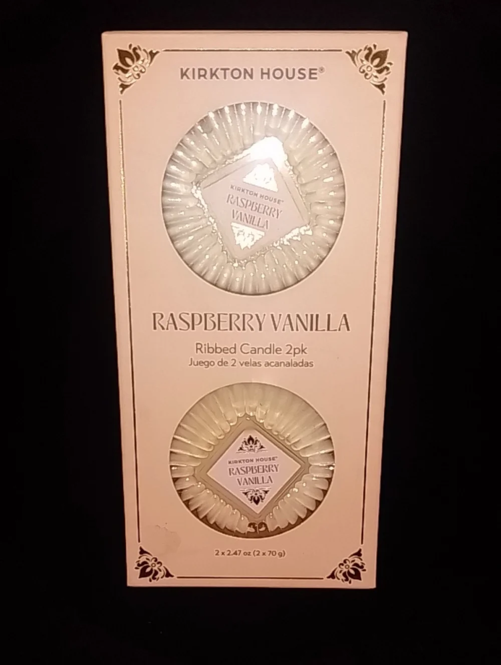 Kirkton House Raspberry Vanilla Ribbed Candle 2pk